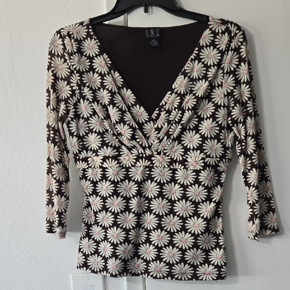 INC International Concepts Floral V-Neck Blouse